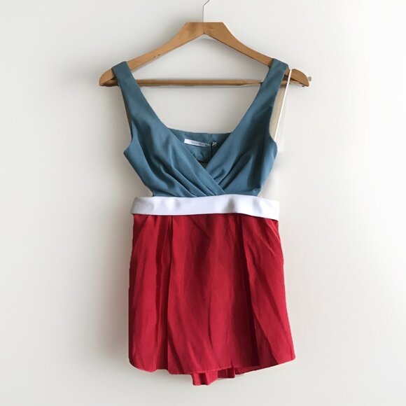 Anthropologie Black Halo Blue Red Wrap Top Mini Dress Size 0 - Picture 2 of 9